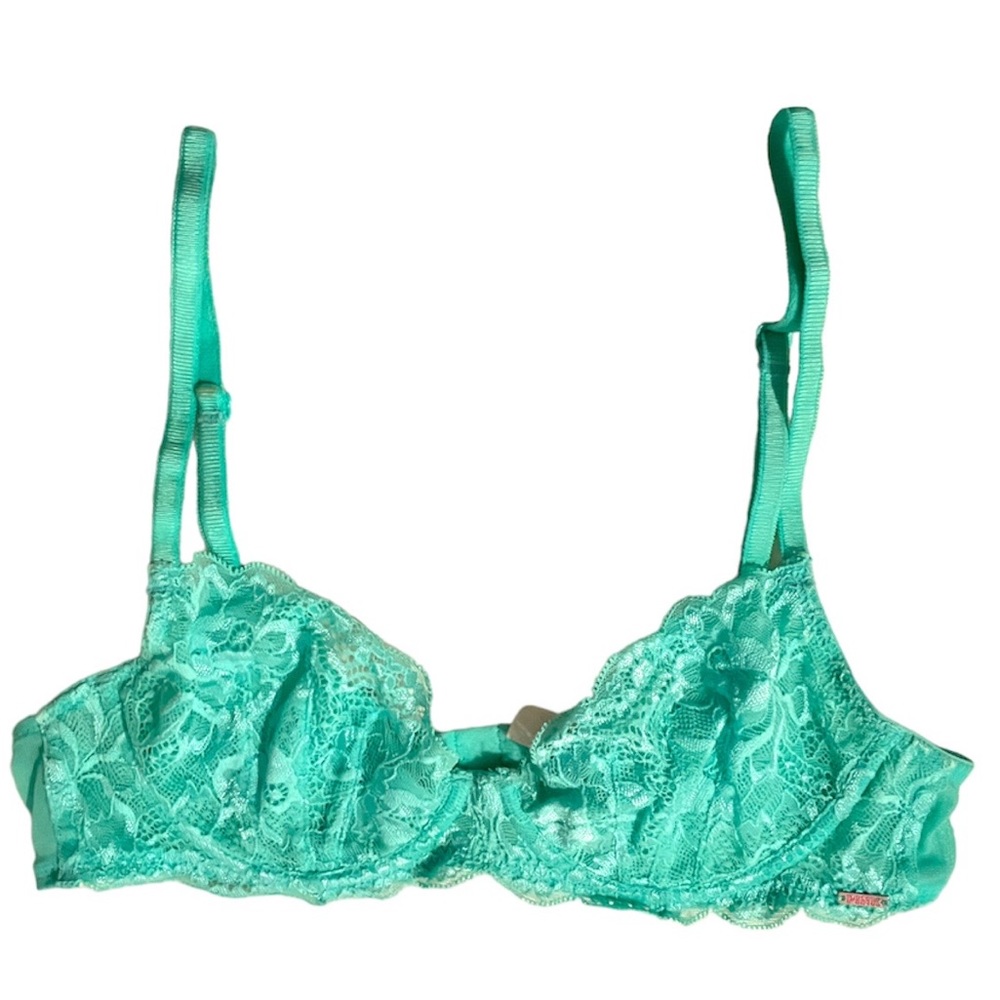 Pink Victoria's Secret Green Lace Unlined Underwire Bralette